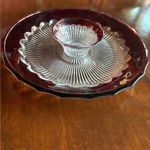 Mikasa Red and Clear Glass Serving Dish